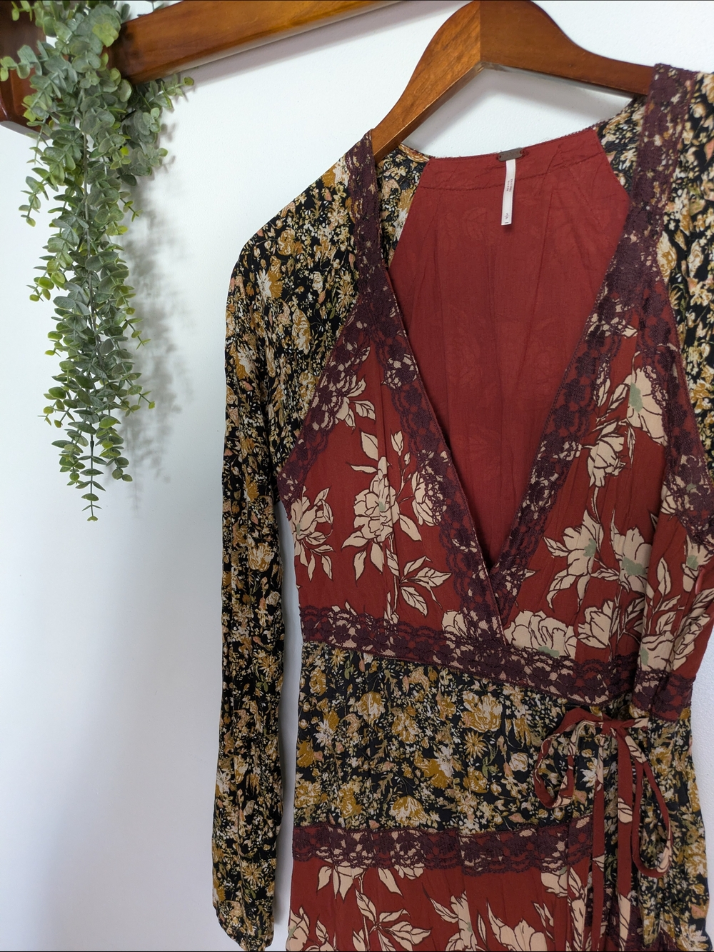 Free People Tilda Wrap Maxi Dress Mixed Floral Neutral Combo - Picture 6 of 9